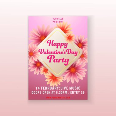Sevgililer günü partisi çiçek arka plan davetiye broşür şablonu tasarım. vector