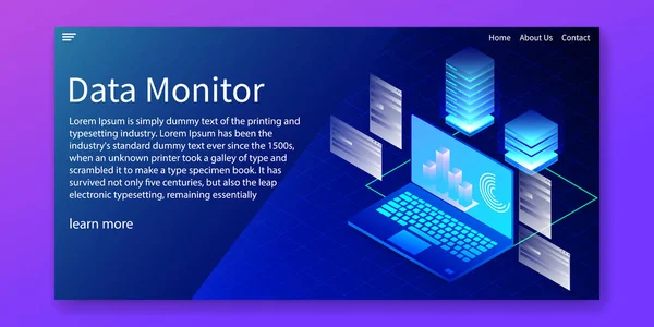 Monitor de datos isométrico, concepto de sistema de información de análisis, plantilla web, ilustración vectorial . — Vector de stock