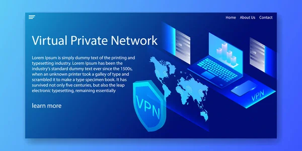 Isometric VPN Concept, Virtual private network, Web template, vector illustration. — Stock Vector