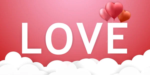 Kärlek Font typ, alla hjärtans dag hjärta ballong, moln och rosa bakgrund banner — Stock vektor