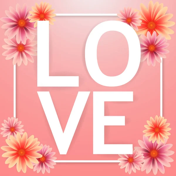 LOVE tipo de fuente, Día de San Valentín y flores Fondo rosa . — Vector de stock