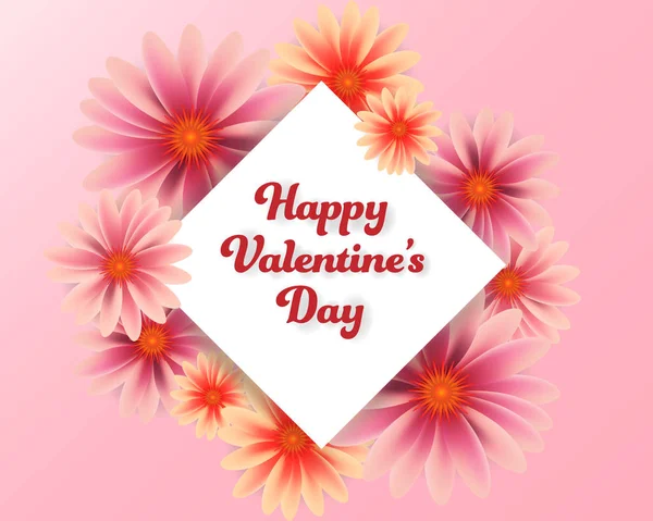 Boldog Valentin-napot színes virágok rózsaszín háttér. — Stock Vector