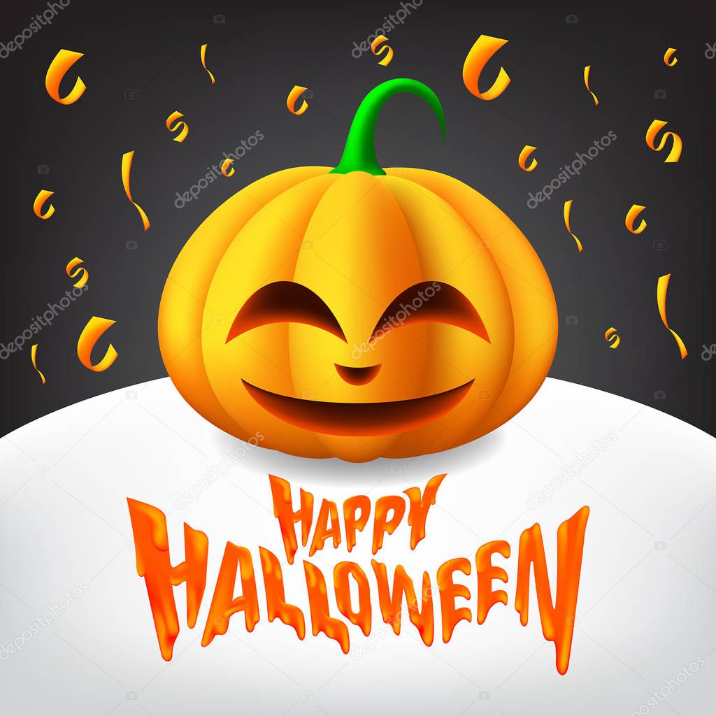 Happy Halloween Text with Happy Pumpkins in a minimalist Illustration. Vector