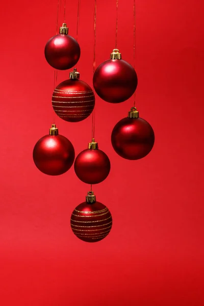 Hanging Balls Red Merry Christmas Background Happy New Year Theme — Stock Photo, Image