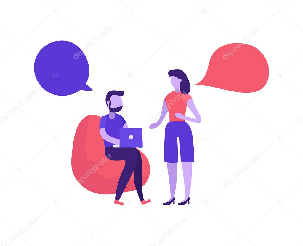 Man and woman speaking in coworking