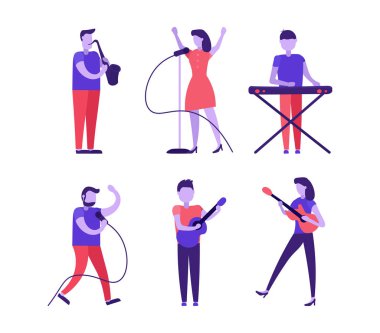 Müzik grubu ile aletleri üzerinde konser