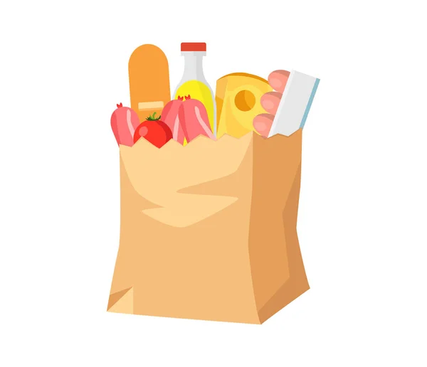 Paper bag with food. Groceries — Stock Vector