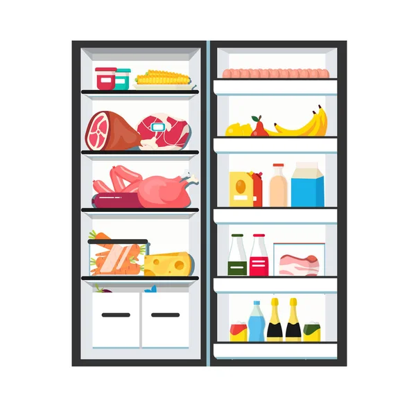 Kühlschrank mit offener Tür. voll — Stockfoto
