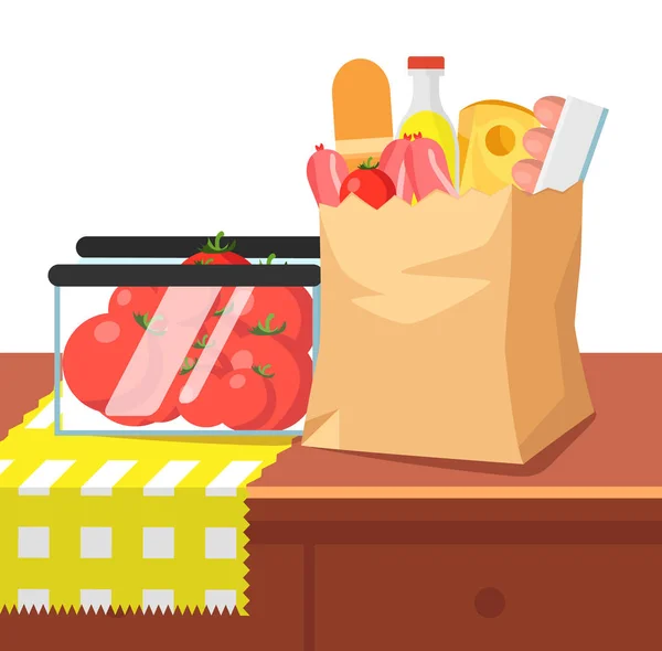 Bolsa de papel con comida y — Vector de stock