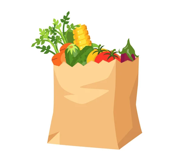 Bolsa de papel con verduras. Abarrotes — Vector de stock