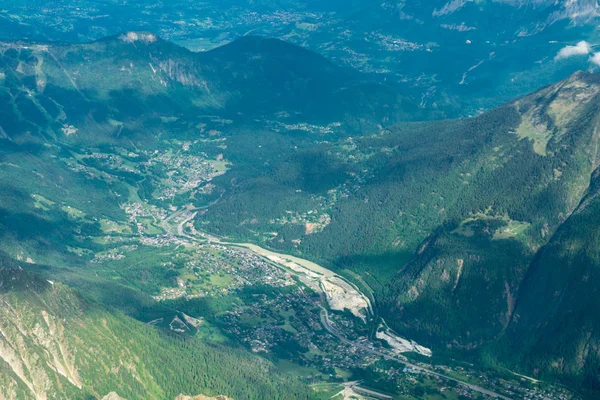 View Chamonix Valley Aiguille Midi Mont Blanc Mountain Haute Savoie — Stock Photo, Image