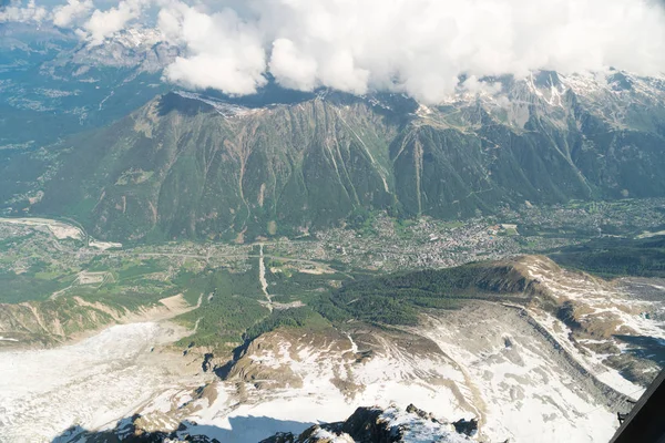 Panorama Spectaculaire Vallée Chamonix Aiguille Mesure Aiguille Tte Montagnes Plaque — Photo