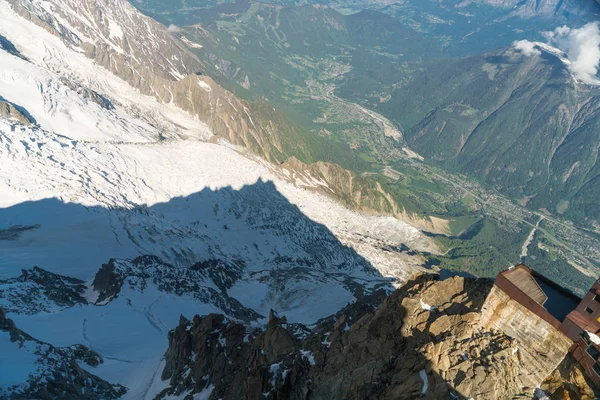 Панорама Долини Шамоні Aiguille Mesure Aiguille Tte Plate Mountains Train — стокове фото