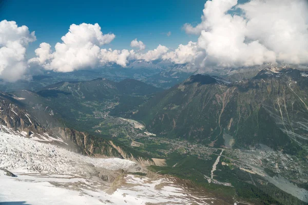 Vista Vale Chamonix Aiguille Midi Montanha Mont Blanc Haute Savoie — Fotografia de Stock