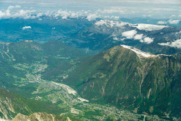 Panorama Chamonix Valley Aiguille Mesure Aiguille Tte Plate Mountains Train — Stock Photo, Image