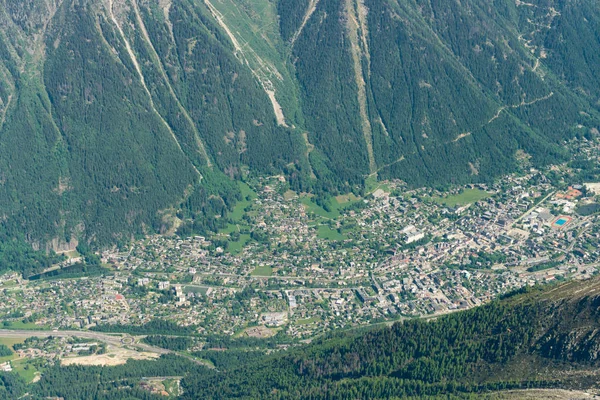 Vista Vale Chamonix Aiguille Midi Montanha Mont Blanc Haute Savoie — Fotografia de Stock
