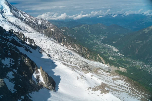 Panorama Chamonix Valley Aiguille Mesure Aiguille Tte Plate Mountains Train — ストック写真