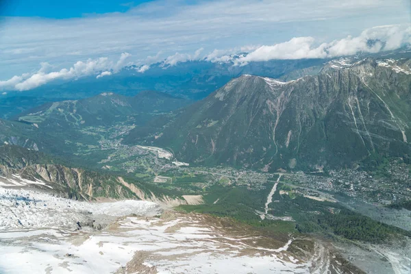 Panorama Espetacular Das Montanhas Chamonix Valley Aiguille Mesure Aiguille Tte — Fotografia de Stock