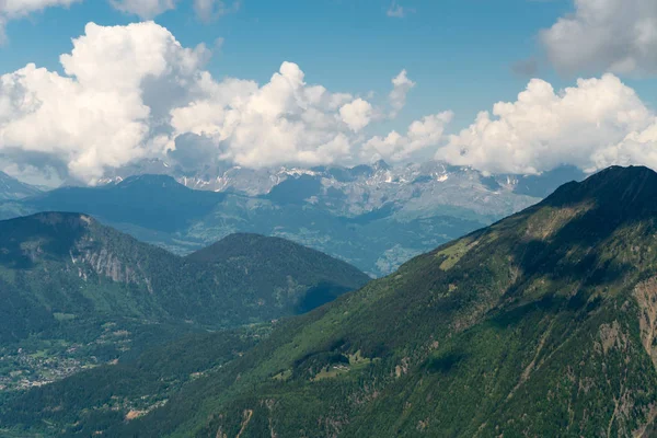 Pohled Údolí Chamonix Aiguille Midi Hora Mont Blanc Horní Savojsko — Stock fotografie