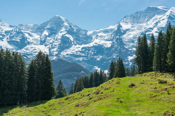Muhteşem dağ manzaralarına ve yürüyüş Lauterbrunnen bölge, İsviçre İsviçre Alpleri peyzaj Stechelberg yakınındaki iz