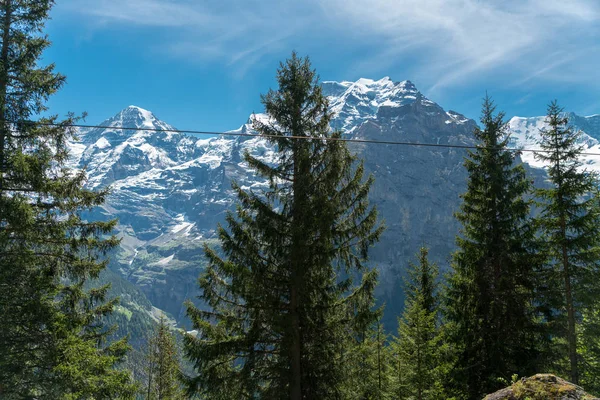壮大な山の景色とハイキング トレイル Stechelberg 近くのスイス アルプス風景ラウターブルンネン スイス連邦共和国の地区 — ストック写真
