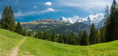 Muhteşem dağ manzaralarına ve yürüyüş Lauterbrunnen bölge, İsviçre İsviçre Alpleri peyzaj Stechelberg yakınındaki iz