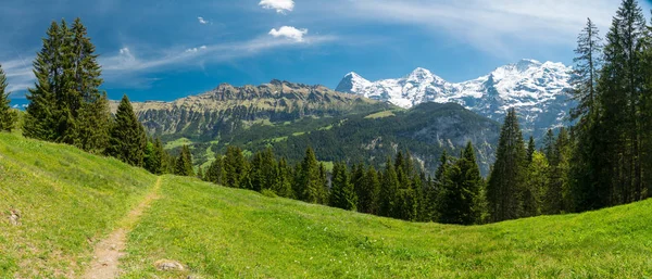 Muhteşem dağ manzaralarına ve yürüyüş Lauterbrunnen bölge, İsviçre İsviçre Alpleri peyzaj Stechelberg yakınındaki iz