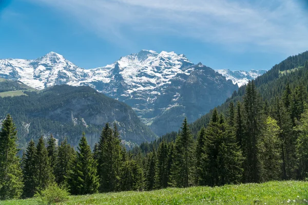 Muhteşem dağ manzaralarına ve yürüyüş Lauterbrunnen bölge, İsviçre İsviçre Alpleri peyzaj Stechelberg yakınındaki iz