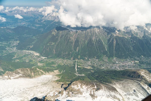 Panorama Vallée Chamonix Aiguille Mesure Aiguille Tte Montagnes Plaque Train — Photo