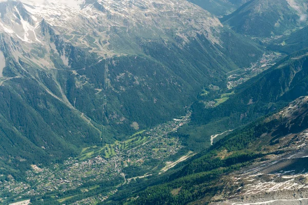 Vista Vale Chamonix Aiguille Midi Montanha Mont Blanc Haute Savoie — Fotografia de Stock