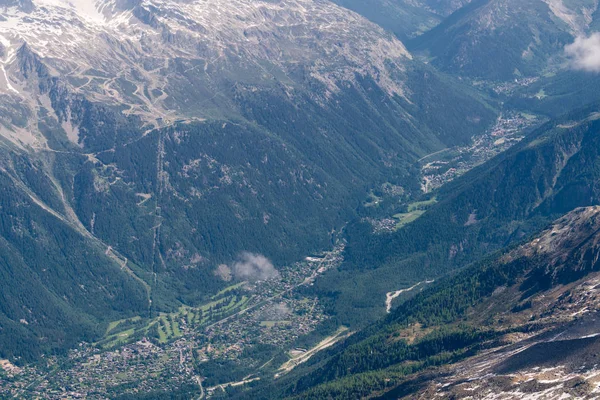 Panorama Espetacular Das Montanhas Chamonix Valley Aiguille Mesure Aiguille Tte — Fotografia de Stock