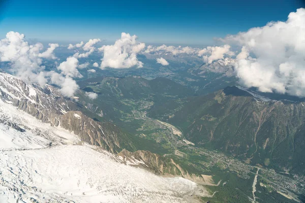 Панорама Долини Шамоні Aiguille Mesure Aiguille Tte Plate Mountains Train — стокове фото