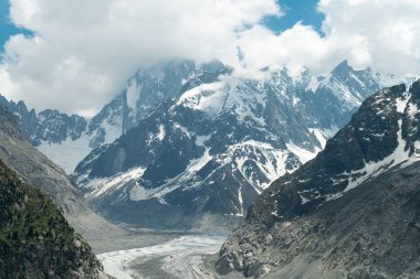 Mavi bulutlu gökyüzü arka plan inanılmaz dağ manzaralı