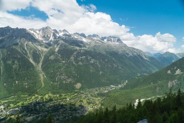 Mavi bulutlu gökyüzü arka plan inanılmaz dağ manzaralı