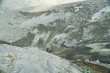 Mer de Glace, Aiguille du Dru ve Aiguille Verte Le Montenvers, Fransız Alpleri Chamonix, Haute-Savoie, Fransa yakınındaki Marnixkade muhteşem panoraması.