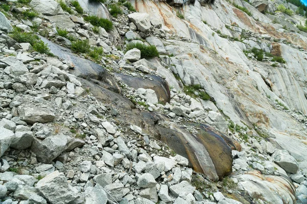 Mer de Glace, Aiguille du Dru ve Aiguille Verte Le Montenvers, Fransız Alpleri Chamonix, Haute-Savoie, Fransa yakınındaki Marnixkade muhteşem panoraması.