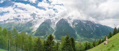 Chamonix-Mont Blanc Parc de Merlet, Les Houches, Haute-Savoie, Fransa Aiguille du Midi (3842 m) dağ üst İstasyonu güzel Panoraması