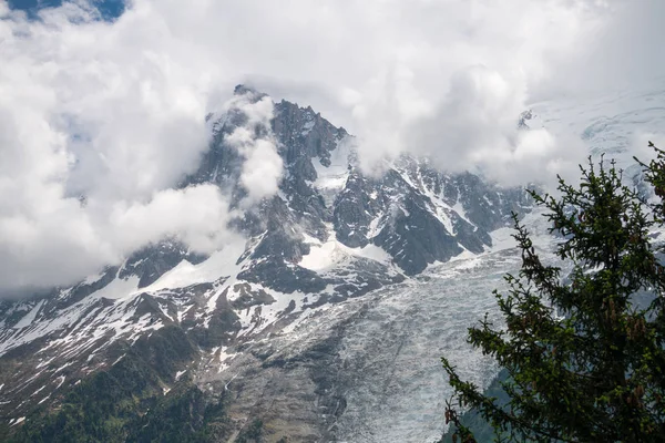 美丽的全景高等 Jorasses Geant 和光荣的勃朗峰 最高的山在阿尔卑斯和欧洲最高的从公园劳伦特 梅尔雷特 Les 莱苏什 — 图库照片