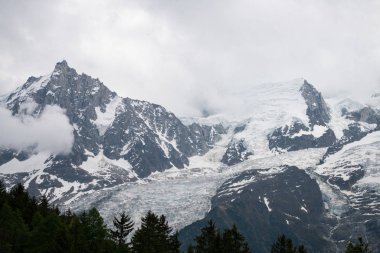 Güzellikler Grandes Jorasses, Dent du Geant ve görkemli Mont Blanc Blanc - Alpler en yüksek Dağı ve Parc de Merlet, Les Houches, Haute-Savoie, Fransa Avrupa'nın en yüksek