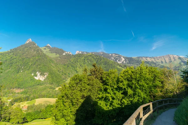 Nádherný Panoramatický Výhled Hradu Gruyeres Chateau Gruyeres Podhůří Alp Kantonu — Stock fotografie