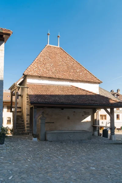 Medieval Old Town Gruyeres Important Tourist Location Name Giving Famous Stock Photo