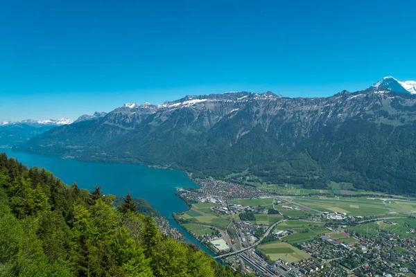 Hermosa Vista Ciudad Interlaken Eiger Monch Las Montañas Jungfrau Del —  Fotos de Stock