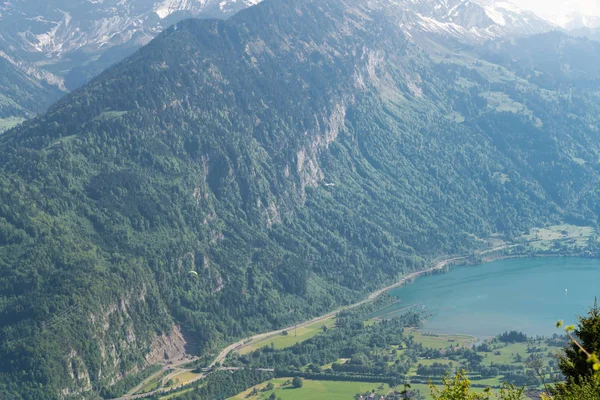 Hermosa Vista Ciudad Interlaken Lago Thun Desde Plataforma Observación Two —  Fotos de Stock