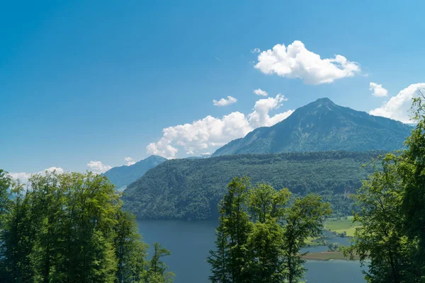 Wspaniałe Widoki Góry Jezioro Alpnacher Alpnachersee Panorama Jeziora Luzern Pilatus — Zdjęcie stockowe