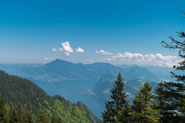 Muhteşem Dağ Göl Alpnacher Alpnachersee Luzern Gölü Panoraması Pilatus Kulm — Stok fotoğraf