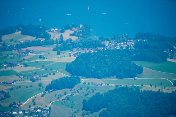 Schöne Aussicht Auf Interlaken Stadt Und Thunersee Von Zwei Seebrückenaussichtsplattform — Stockfoto