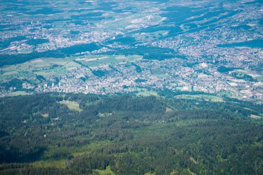 Muhteşem dağ ve göl Alpnacher (Alpnachersee) ve Luzern Gölü Panoraması Pilatus Kulm, İsviçre