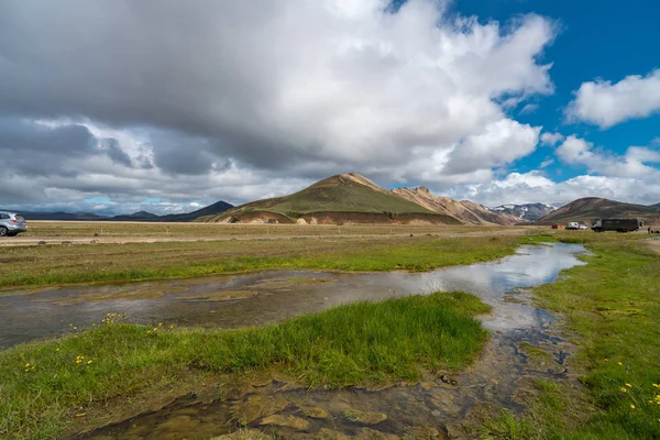 Piękna Malownicza Panorama Kolorowych Gór Wulkanicznych Parku Narodowym Landmannalaugar Islandia — Zdjęcie stockowe