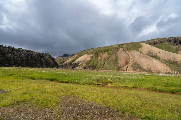 Beau Panorama Panoramique Montagnes Volcaniques Colorées Dans Parc National Landmannalaugar — Photo