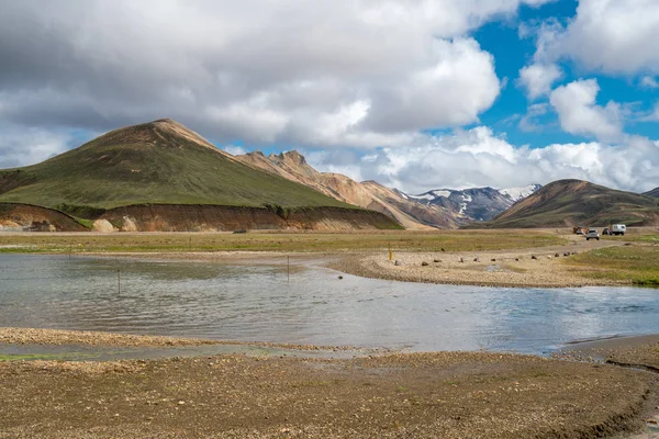 Piękna Malownicza Panorama Kolorowych Gór Wulkanicznych Parku Narodowym Landmannalaugar Islandia — Zdjęcie stockowe